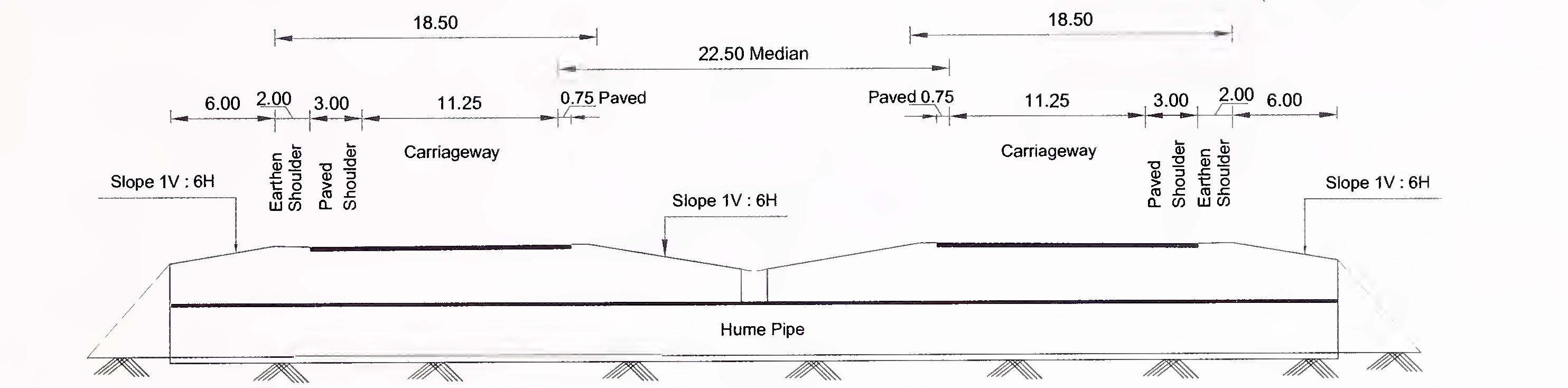 Fig. 6.1 (బి) అణగారిన మధ్యస్థంతో 6-లేన్ (2 × 3) ఎక్స్‌ప్రెస్‌వే కోసం పైప్ కల్వర్ట్ యొక్క సాధారణ క్రాస్-సెక్షన్