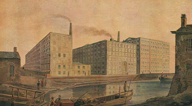 Large factories using steam power were built during the Industrial Revolution