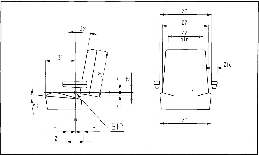 Figure E.1 — Seat dimensions (see Table E.1)